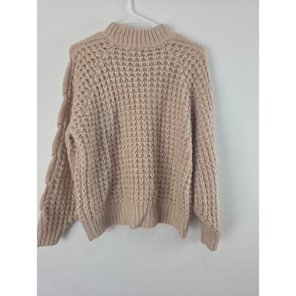 Silverflint Cable Knit Loose Chunky Sweater S Womens Mock Neck Tan Sparkle - Picture 6 of 9